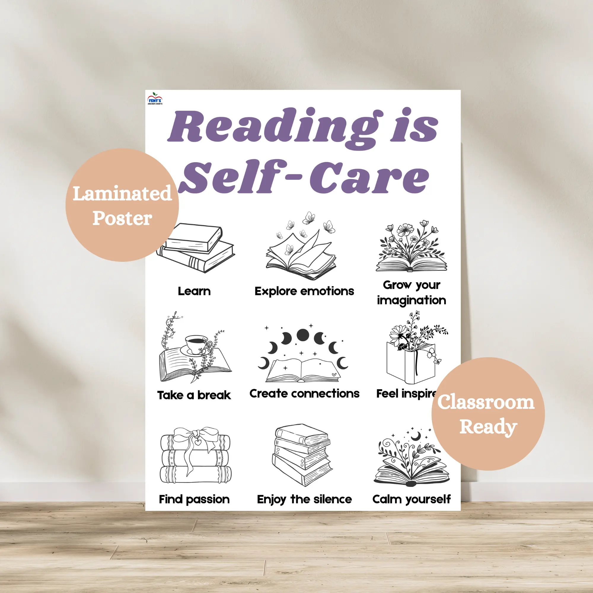 Reading is Self-Care Laminated Poster | Child Book Lover Decor | School Library Reading Encouragement Poster
