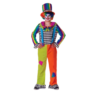 Jolly Clown Costume Dress For Adults - Funny Circus Jumpsuit with Attached Suspenders & Hat Set - Perfect for Halloween, Role Play  Pretend Play Fun, Theme Party & Cosplay - Menswear