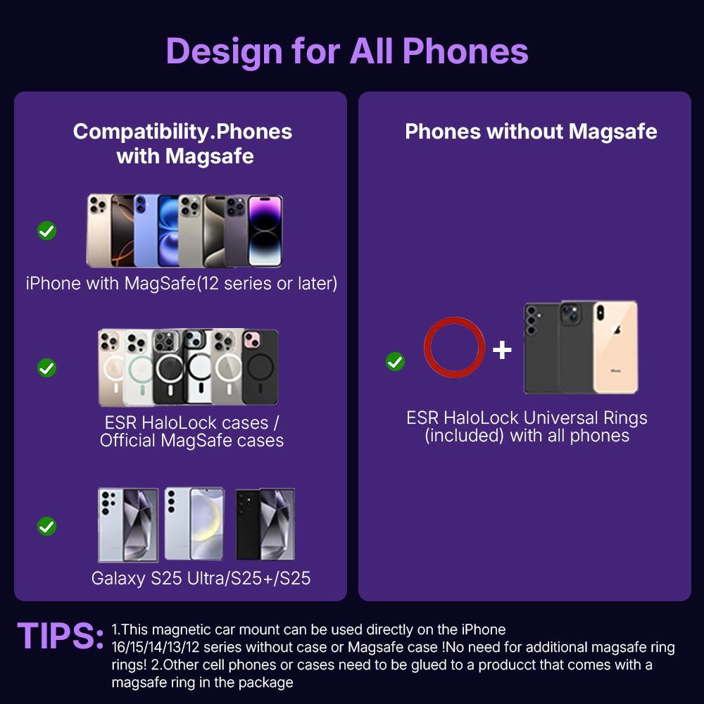 Magnetic Car Phone Mount with Strong Suction 360° Adjustable Hands-Free Holder for iPhone Android Multi-Scene Nav Live Shooting Universal Car Gadget