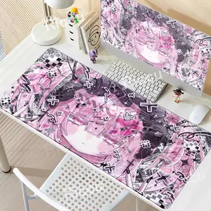 Pink Comic Mouse Pad PC Anime Girl Kawaii Mousepad Large Gamer Cabinet Keyboard Pad Laptop Desktop Mat Office Accessories Extended Rug