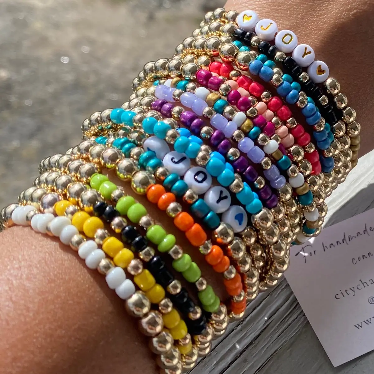 4 bracelets for 10.00 plastic gold beads with 3mm glass beads Female Plastic Plastic