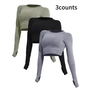 Raglan Long Sleeve Sports Tee for Women Breathable Quick-Dry Crop Top 4-Way Stretch Slim Fit Yoga Gym Outfits