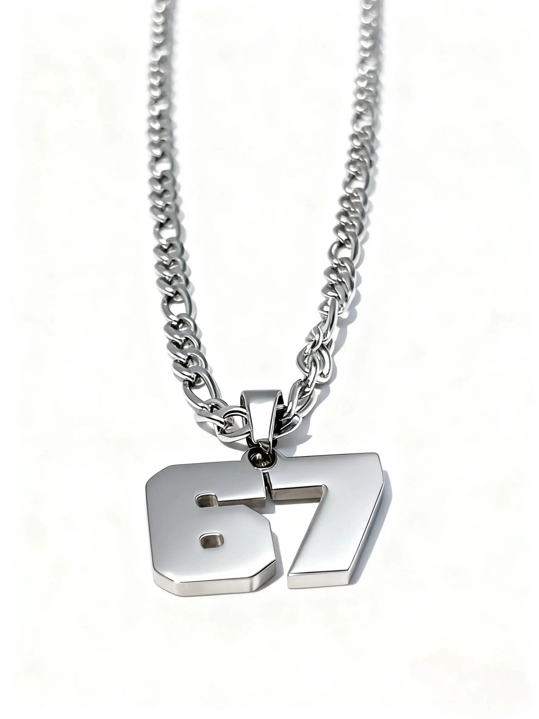 67 Number Pendant Necklace, Lucky Number Trend, Tiktok Same Style, Street Minimalist Stainless Steel Chain, Unisex Fashion Jewelry, Fashionable Jewelry Accessories