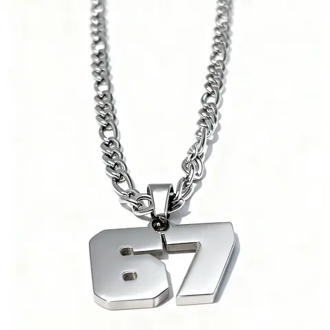 67 Number Pendant Necklace, Lucky Number Trend, Tiktok Same Style, Street Minimalist Stainless Steel Chain, Unisex Fashion Jewelry, Fashionable Jewelry Accessories