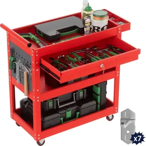 330 LBS Rolling Tool Cart with 1 Drawer & 3 Shelves Heavy Duty Mechanic Cart Includes 7 Hooks, 2 Pegboards & Screw Organizer Metal Service Cart for Garage Workshop, Two Colors