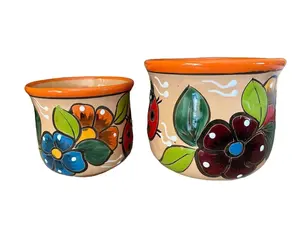 Handcrafted Talavera Planter Pot Slightly Flawed Discounted Colorful Hand Painted Flowers Mexican Clay Pottery with Floral Designs