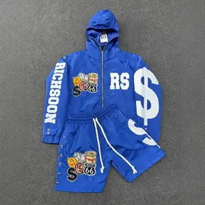 Stylish Retro Zipper Loose Versatile Unisex Street Fashion Hooded Two-Piece Set Casual Essential Retro Letter Design