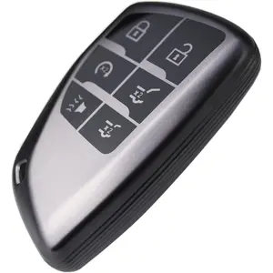 Sleek Metallic Silver Black(Titanium Color) 6 Buttons Key Fob Cover for Chevrolet Suburban Tahoe Traverse Colorado Equinox RS and GMC Acadia AT4 Sierra 1500 Yukon XL 2021 2022 2023 2024 2025