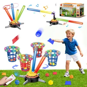 VATOS 3 in 1 Bean Bag & Ring Toss Game, Musical Jumping for Kids, Electric Spinning Base with Remote, Lights, 12 Sandbags, 12 Tossing Rings, 12 Balls, Indoor Outdoor Backyard Sport Toy for Boy Girl 3+ summervibes