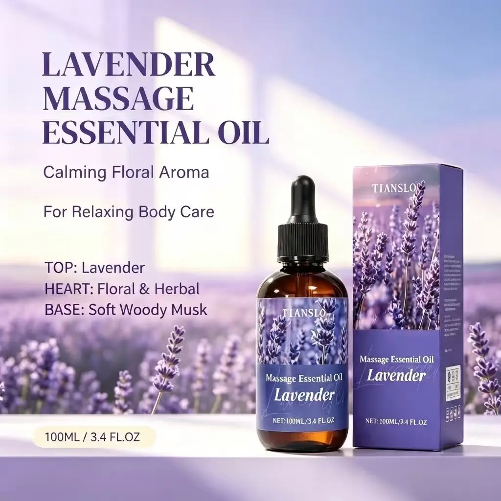 TIANSLO Lavender Massage Essential Oil (100ml / 3.4 fl oz) - Calming Body & Skin Care Oil