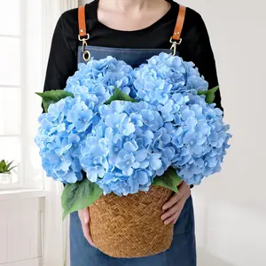 6/12Pcs 21in Hydrangea Artificial Flowers, Latex Real Touch Hydrangeas Lifelike Large Hydrangea Flowers for Home Decor Party Arrangements Wedding Bouquets Centerpieces (Blue)