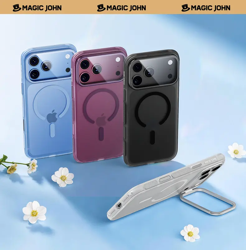 MAGIC JOHN Case for iPhone 17 Pro Max, Magnetic Case with Comfortable Non-Slip Grip, 180° Multi-Angle Camera Stand, MagSafe Compatible, Full Camera Lens & Camera Control Protection