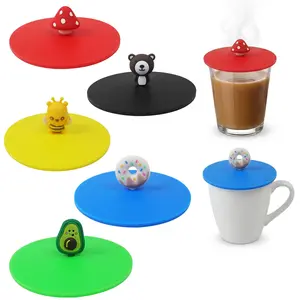 Silicone Cup Lid with Cute 3D Cartoon Animal Fruit Topper, Reusable Dustproof Airtight Seal, Heat Resistant, Universal Size Drinking Accessory