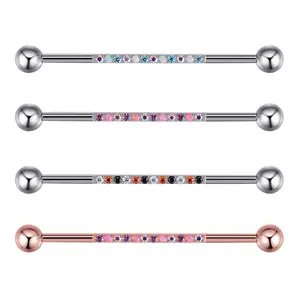 Single Line of Gems Titanium Internally Threaded Barbell 14g