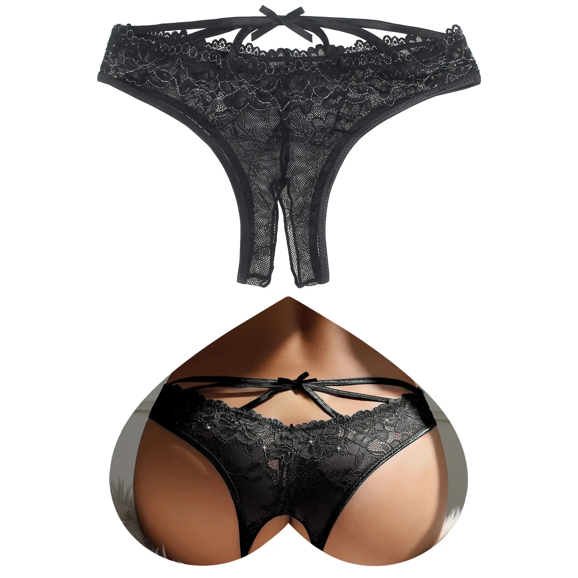 Women's Crotchless Underwear Sexy Lace Lingerie Plus Size Bow String Lace Lingerie Ladies Sexy Underwear With Hole Curvy Pants Underpants In Step Open Hipster Open Step Oversized Sweatshirt Elastic Thongs Womenswear Trim Knickers Fit Panties M-3XL