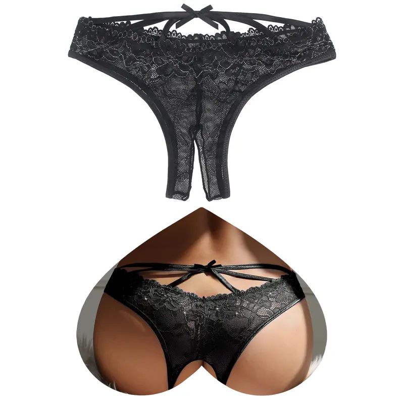 Women's Crotchless Underwear Sexy Lace Lingerie Plus Size Bow String Lace Lingerie Ladies Sexy Underwear With Hole Curvy Pants Underpants In Step Open Hipster Open Step Oversized Sweatshirt Elastic Thongs Womenswear Trim Knickers Fit Panties M-3XL