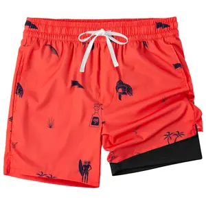 REDESS-Men's quick-dry summer beach shorts, printed shorts. Features two pockets, Menswear Soft Smooth Layer Fashion Breathable Compression Elastic Bathing Stretch Suit Swim Trunk Zipper Fabric