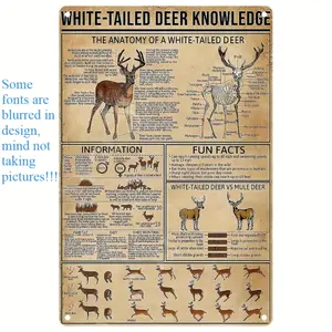 20x30cm White-Tailed Deer Knowledge Aluminum Sign 8x12 Inch Farmhouse Wall Decor Western Decor (Partial Text Blurred)