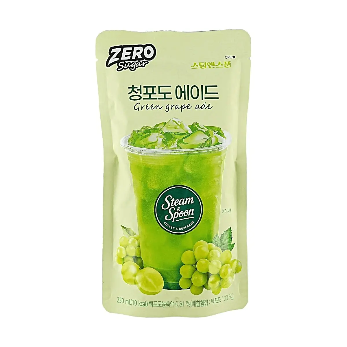 Steam & Spoon Sugar-Free Green Grape Juice Drink 230ml - Refreshing Korean Beverage, Zero Sugar, Natural Fruit Flavor