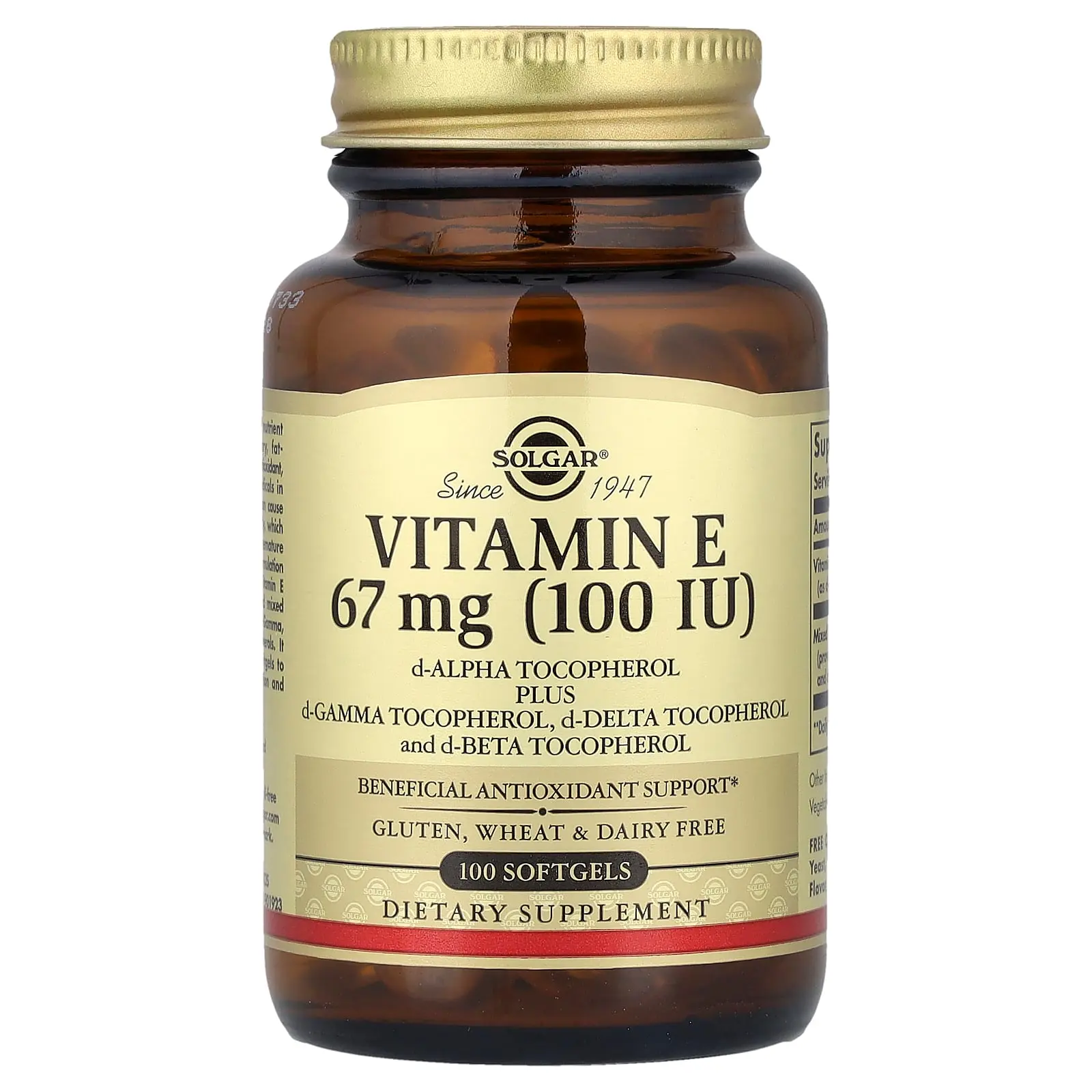 Solgar Vitamin E, 67 mg (100 IU), 100 Softgels