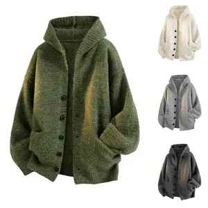 Hooded Cardigan Knitted Sweater Men's Autumn Winter Coat Seahorse Wool Lazy Loose Knitwear