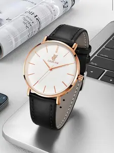 Men's Quartz Watch with Leather Strap, Clean Lines, Minimalist & Elegant Design, Premium Style, Perfect for Everyday Wear