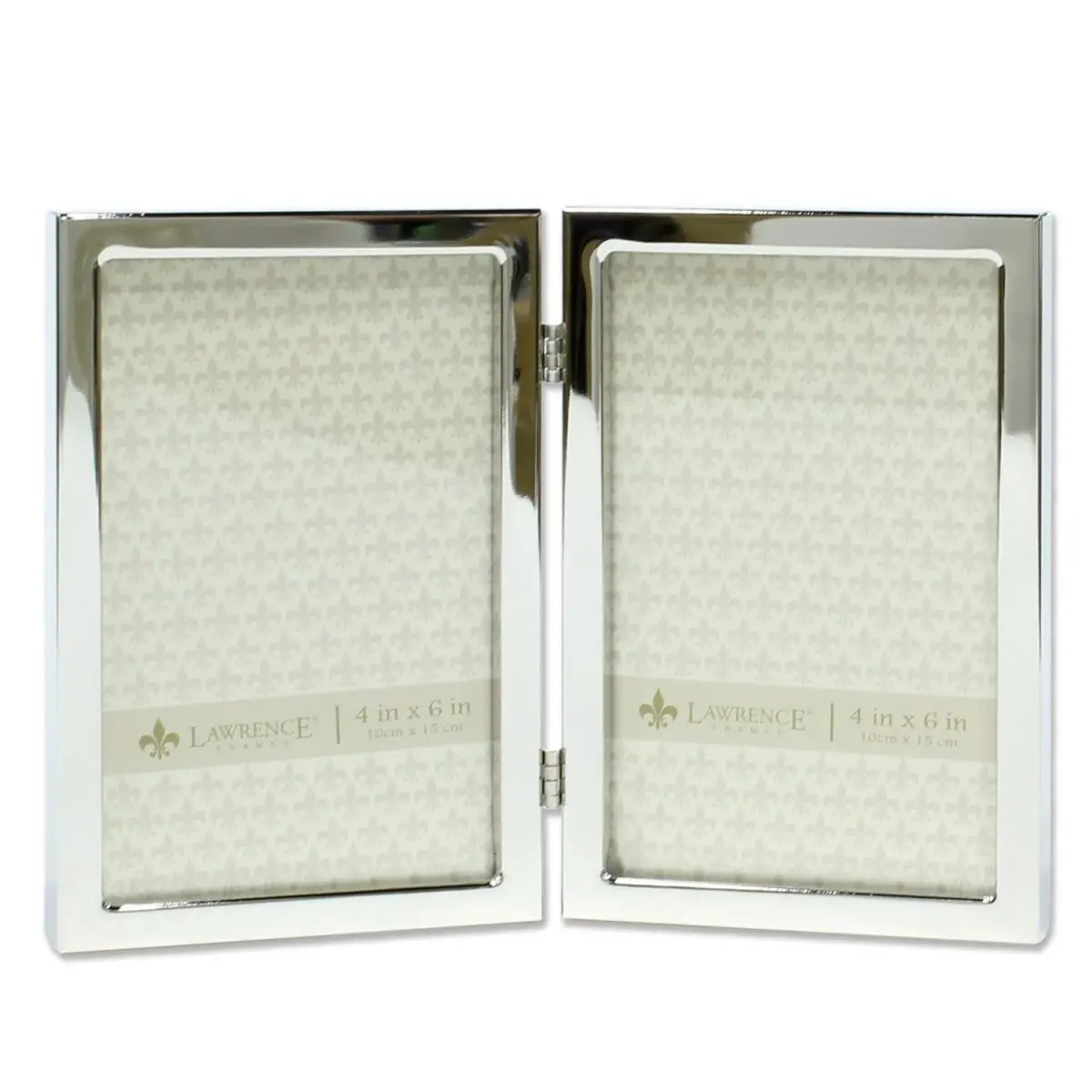 LAWRENCE 212 MAIN 4x6 in. Contemporary Metal Hinged Double Border Double Picture Frame - Modern Frames, Foldable Tabletop Accent, Indoor Home Decor Storage Solution, 4 X 6 In