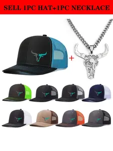 Unisex Bull Head Cow Tag Necklace & Baseball Cap Set, Casual Fitted Design, All-Season Wear, Ideal for Men & Women, Perfect for Daily Fashionable Jewelry