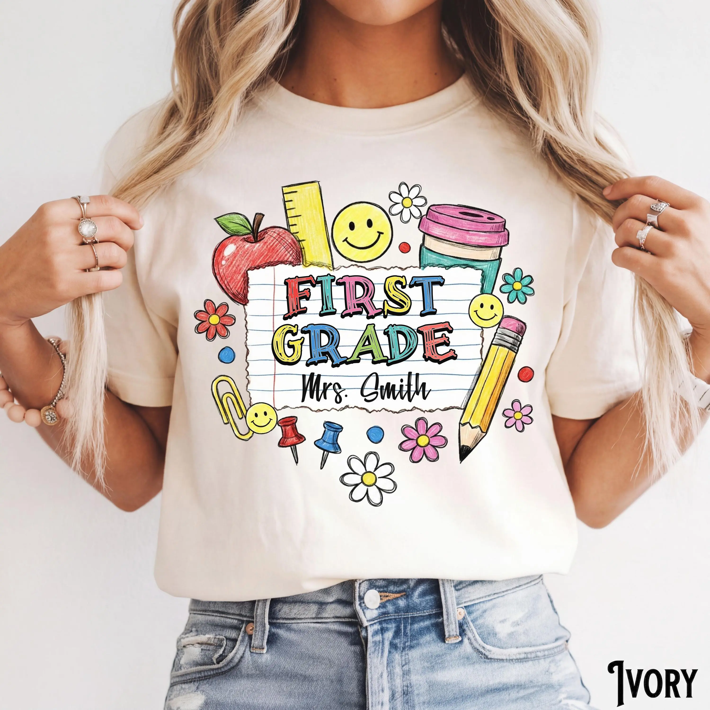 Comfort Colors, Personalized Name First Grade Teacher Shirt, Custom 1st Tee, Back to School, Team T-Shirt, Cute Group Tshirt, Gift
