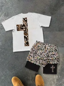 Men's Fashion Camo Print Shorts Set, Comfortable Active Lifestyle, Casual Sports Wear for Gym and Outdoor Activities, Athleisure Wear Set