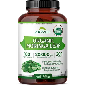 Zazzee USDA Organic Moringa Leaf 20:1 Extract, 180 Vegan Capsules, 3 Month Supply, Moringa Oleifera Superfood for Immune & Cellular Support, Natural Energy, Metabolism, High Potency Antioxidant, Non-GMO, Made in USA, Certified Kosher, Greens Supplement