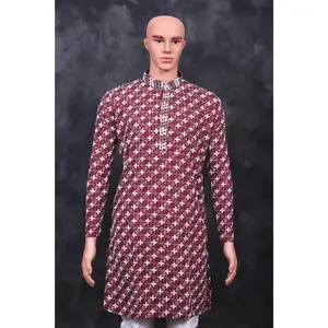 Men's Elegant Embroidered Kurta with Unique Zebra Pattern Design