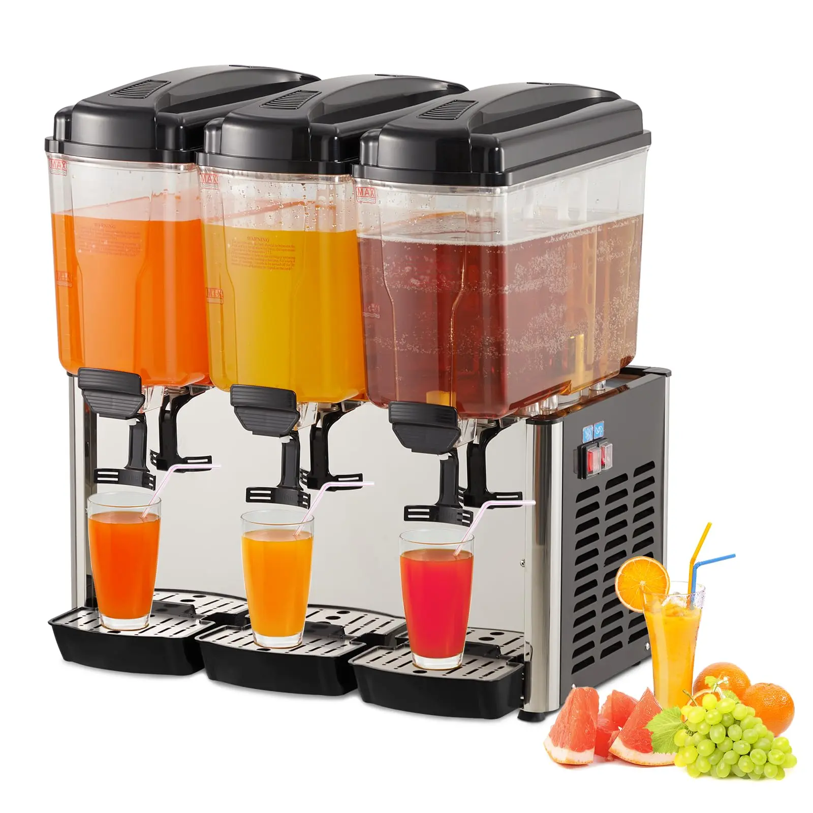 【GARVEE】54L (14.4 Gallon) Commercial Juice Dispenser, 3 Tanks 350W, Stainless Steel Beverage Dispenser for Tea, Drink, Restaurant