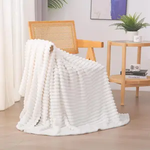 Cream White Fleece Throw Blanket 50"*60" for Couch Sofa Bed,Super Soft Cozy Plush Microfiber Flannel Blanket with Stripes Design Lightweight for Adults,Woman,Girls
