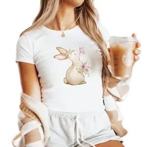 Cute Bunny With Flowers and Butterfly Easter Sweatshirt Baby Tee