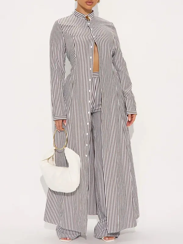 Yacht Trip Stripe Pant Set - Chocolate/Combo