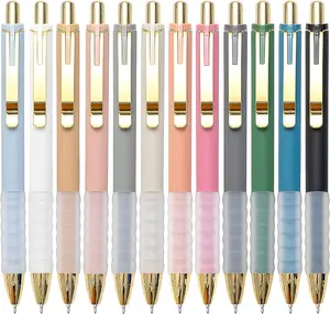 Linbsunne Ballpoint Pens Black Medium Point 1Mm Pen with Super Soft Grip Ball Point Pen for Men Women Retractable Pens (Gold-12 Pcs)