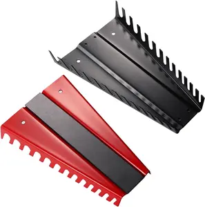 D ProTool Hub 26-slot magnetic metal wrench organizer, suitable for storing SAE and metric wrenches, toolbox tool organizer, 2-piece set (red and black)