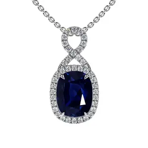 Cushion Blue Sapphire Twist Halo Pendant (2.80cttw)- PBS001-9X7-AA