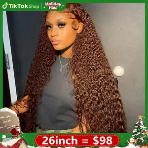 [New In] Bling Hair Chocolate Brown Deep Wave 13x6 HD Transparent Lace Front Wigs Brazilian Deep Curly Human Hair Wigs for Black Women Pre Plucked with Baby Hair 180% Denisty TikTokShopHolidayHaul