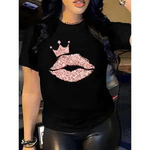 Y2K Lip Print T-Shirt | Ultra-Soft Stretch Fabric & Figure-Flattering Fit | Summer Wardrobe Essential, Trendy Going Out Top for Women