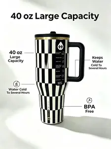 HydroJug 40oz Insulated Checkered Stainless Steel Travel Tumbler - Portable Stylish Vacuum Flask with Handle, Leak-Proof Lid, Cup Holder Friendly, Ideal Gift for Checkerboard Enthusiasts