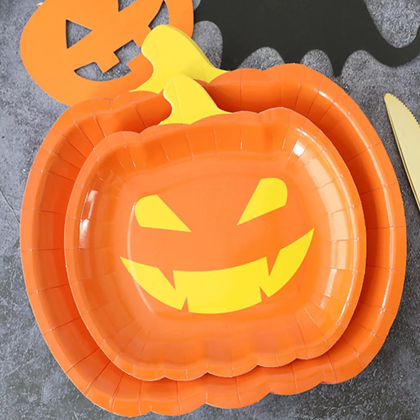 Halloween Themed Pumpkin Design Paper Plate, 10pcs/set Disposable Paper Plate, Party Decoration Supplies for Halloween Party, Festive & Party Supplies
