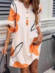 Loose-Fitting Floral Print Long Sleeve Women's Dress, Casual Comfort for Daily Wear, Perfect Choice for Spring and Fall Style, Womenswear