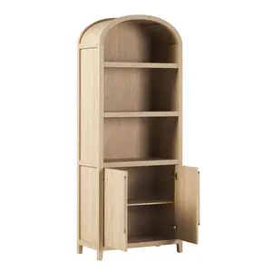 Walker Edison WECHA41OS2CO0 76 x 15 x 30 in. Chantelle Modern Arched Bookcase with Statement Wood Cabinet Pulls, Coastal Oak