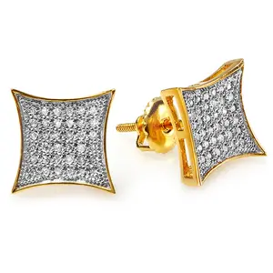 Dazzlingrock Collection 0.20 Cttw 14K White Diamond Kite Shape Mens Hip Hop Iced Stud Earrings 1/5 CT, Solid Yellow Gold