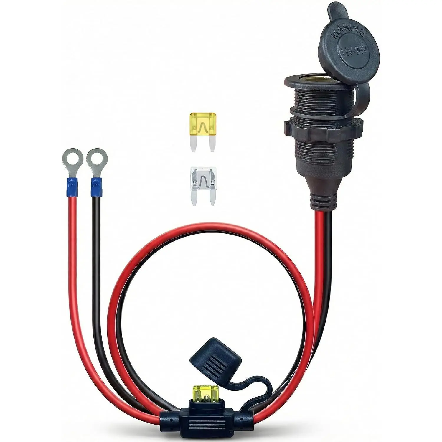 3FT 13AWG 12V Waterproof Cigarette Lighter Socket Extension Outlet