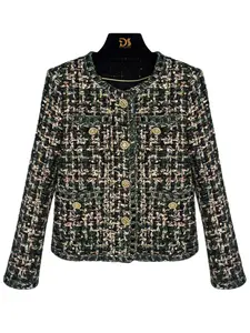 Women's Sequin Decorated Crop Jacket, Elegant Fashion Long Sleeve Round Neck Single Breasted Outerwear for Daily Outdoor Wear, Women Clothing for Spring Fall, Coats