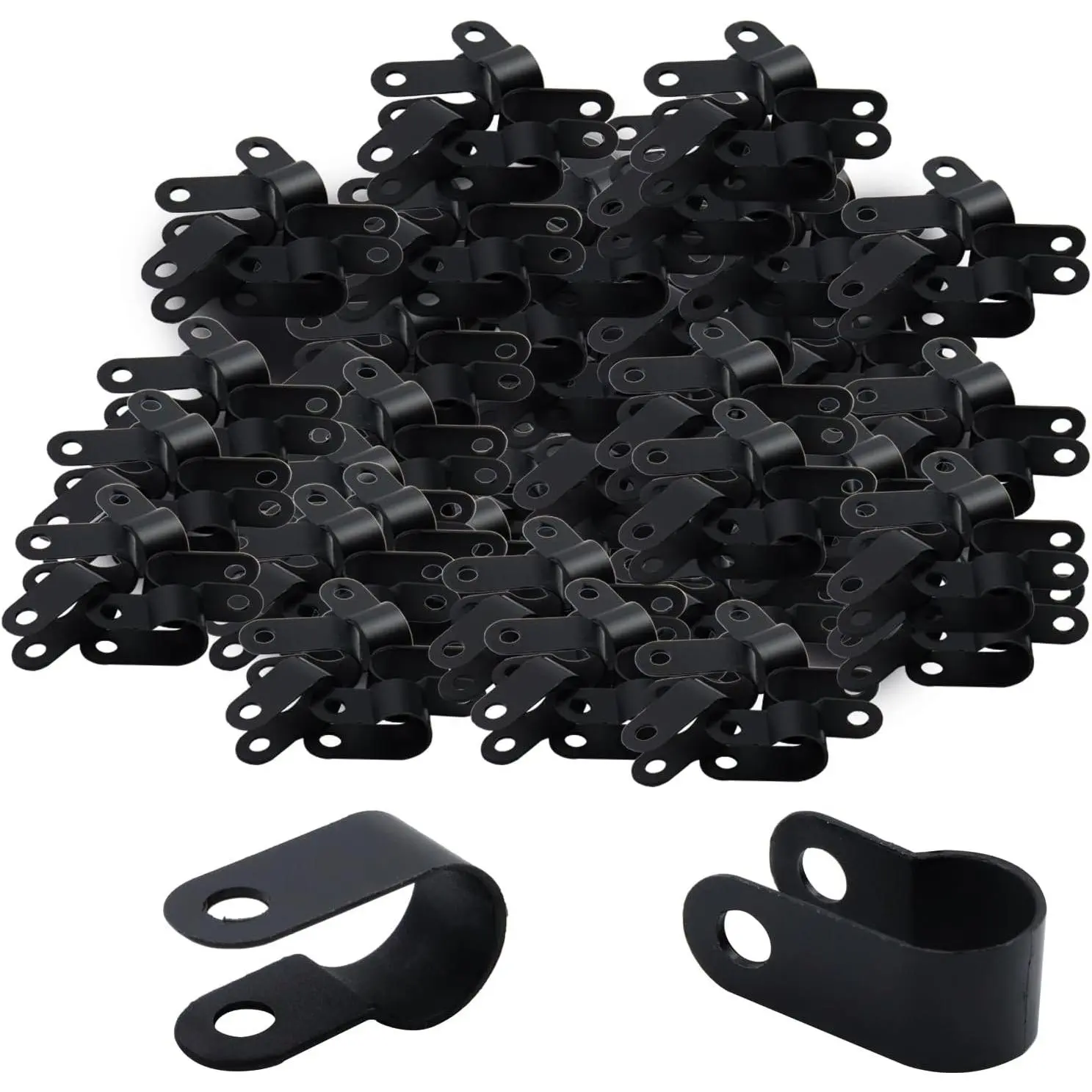 Nylon Plastic R-Type Black  Clamps,200Pcs Nylon Screw Mounting Cord Fastener Clips with 200 count Screws for 3/8 Inch Diameter Wire Management