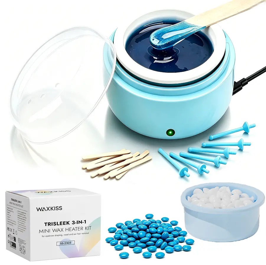 Nose & Brow Hair Wax Kit Men Women Nose Ear Hair Waxing Kit with USB C - Fast Heating Compact Mini Wax Pot, Home Traval facial nose brows wax set ,Upper Lip & Sideburns body care hair removal